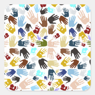 Colourful Handprints Square Sticker