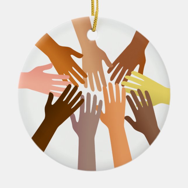 Colourful Hands Ceramic Tree Decoration (Front)