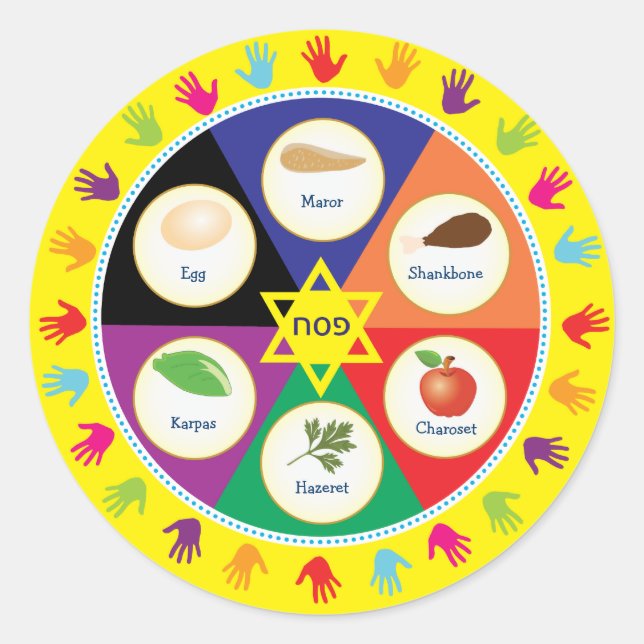 Colourful Hands Kids Passover Seder Plate Classic Round Sticker (Front)