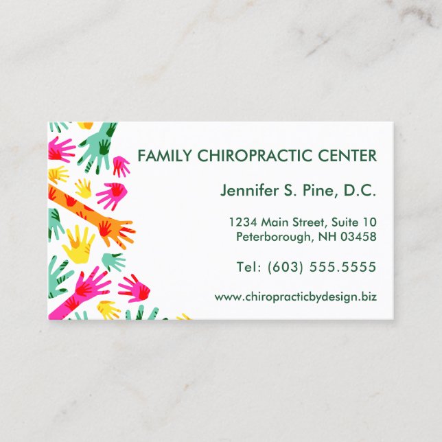 Colourful Hands Office Hours Chiropractor Business Card (Front)