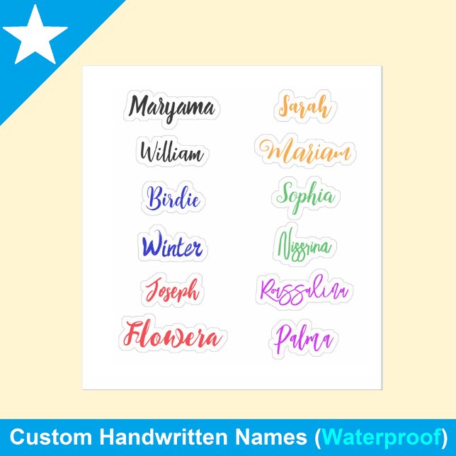 Colourful Handwritten Names | Waterproof Stickers (Personalized name stickers for kids)