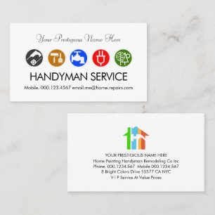 Colourful Handyman Home Repair Icons  Business Card