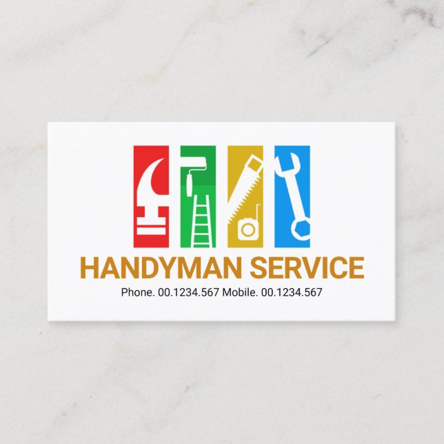 Colourful Handyman Tool Tabs Business Card (Front)