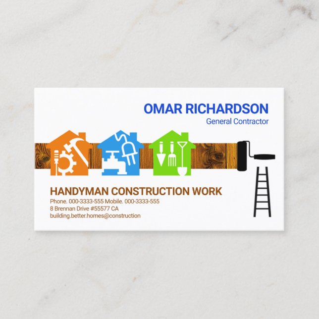 Colourful Handyman Tools Home Painter Business Card (Front)