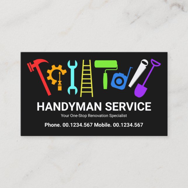 Colourful Handyman Tools Home Renovation Remodelin Business Card (Front)