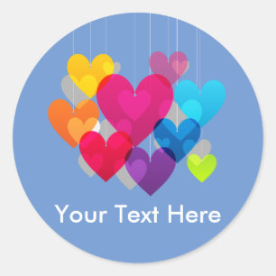 Colourful Hanging Hearts Personalised Classic Round Sticker