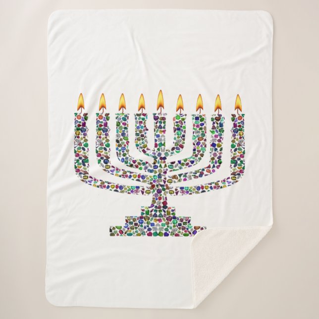 Colourful Hanukkah Candle Sherpa Blanket (Front)