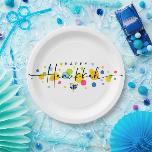 Colourful Hanukkah  Paper Plate (Party)