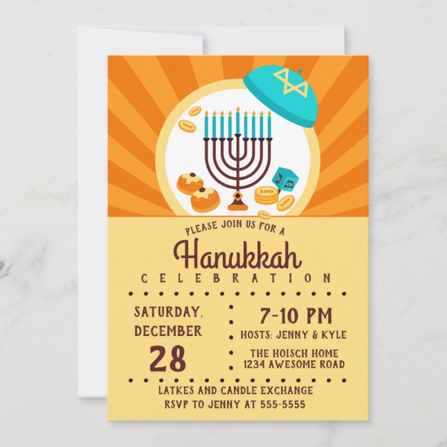 Colourful Hanukkah Party Invitation (Front)