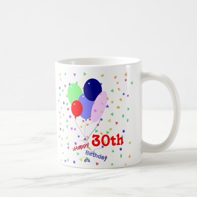 Colourful Happy 30th Birthday Balloons Coffee Mug (Right)