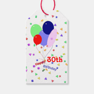 Colourful Happy 30th Birthday Balloons Gift Tags