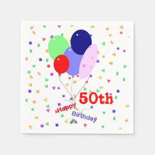 Colourful Happy 50th Birthday Balloons Napkin