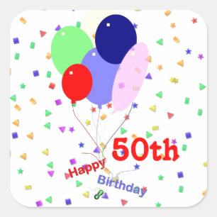 Colourful Happy 50th Birthday Balloons Square Sticker