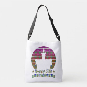 Colourful Happy 55th birthday cake with hearts Crossbody Bag