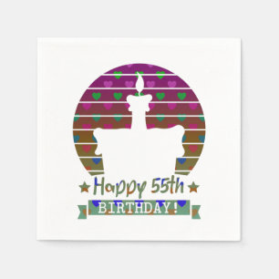 Colourful Happy 55th birthday cake with hearts Napkin