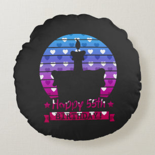 Colourful Happy 55th birthday cake with hearts Round Cushion