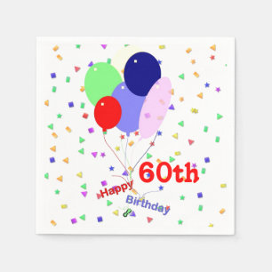 Colourful Happy 60th Birthday Balloons Napkin