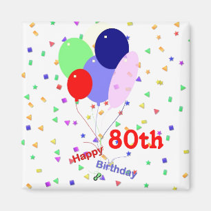 Colourful Happy 80th Birthday Balloons Magnet