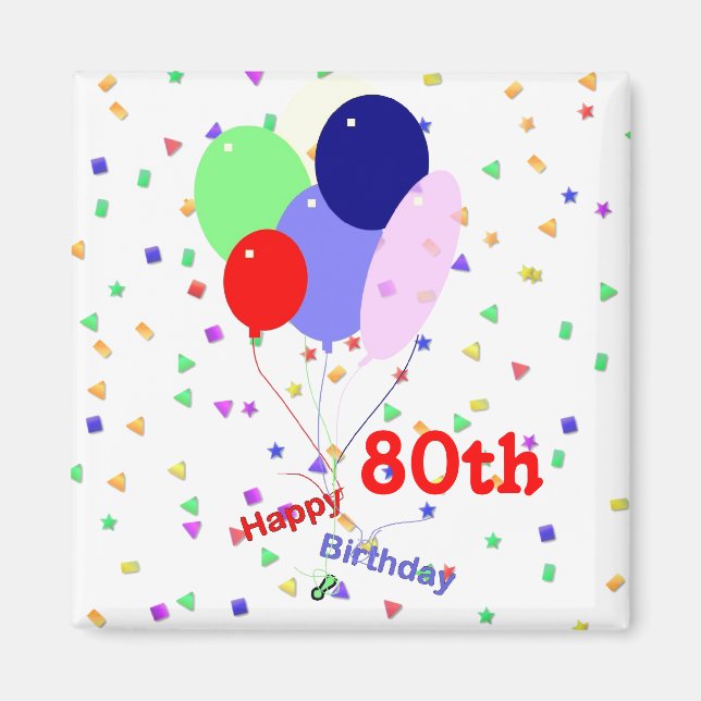 Colourful Happy 80th Birthday Balloons Magnet (Front)
