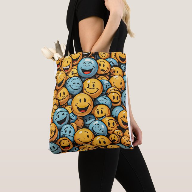 Colourful Happy and Funny Faces Tote Bag (Close Up)