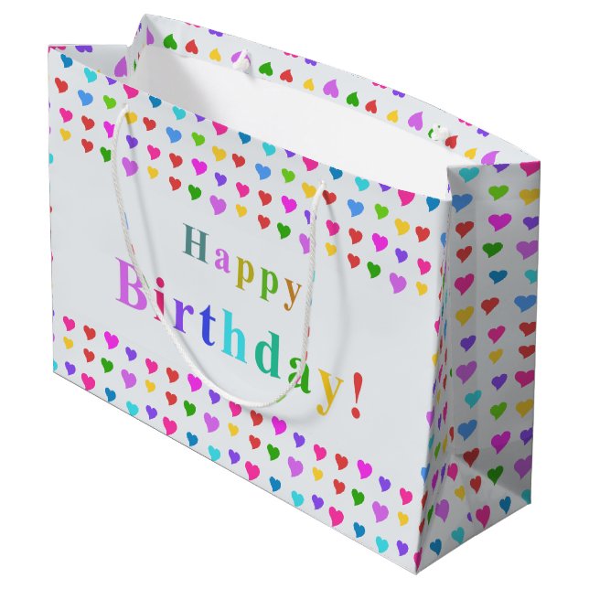 Colourful Happy Birthday and Flirty Hearts  Large Gift Bag (Back Angled)