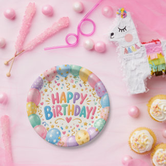 Colourful Happy Birthday Balloon Paper Plates