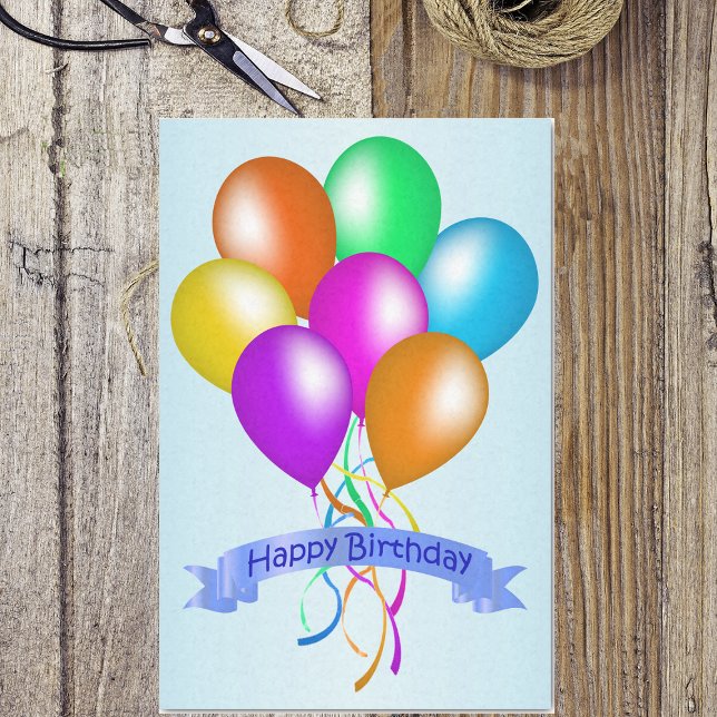 Colourful Happy Birthday Balloons Banner Party Tissue Paper (Festive bright colourful balloons blue happy birthday banner on gift wrap blue tissue paper.)