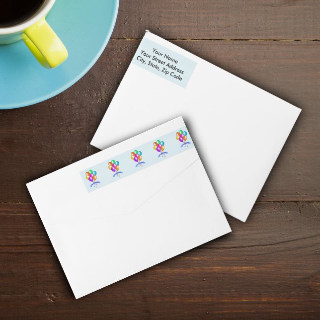 Colourful Happy Birthday Balloons Banner Party Wrap Around Label (Bunches of bright festive colourful Happy Birthday Balloons on wrap around returnn address labels.)