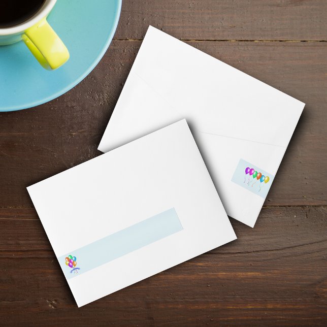 Colourful Happy Birthday Balloons Banner Party Wraparound Address Label (Bright Colourful balloons Happy Birthday banner on light blue wrap around address labels.)