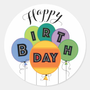 Colourful Happy Birthday Balloons Classic Round St Sticker