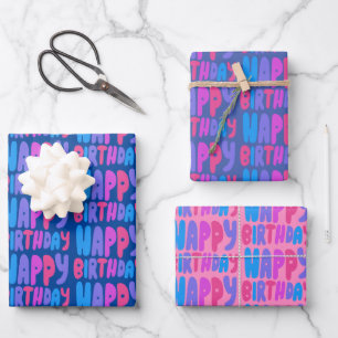 Colourful Happy Birthday Bubble Letter Pattern Gif Wrapping Paper Sheet