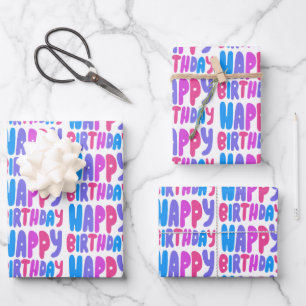 Colourful Happy Birthday Bubble Letter Pattern Gif Wrapping Paper Sheet