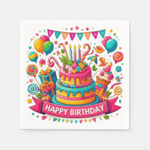 Colourful Happy Birthday Cake Celebration Napkin