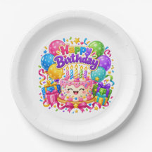 Colourful Happy Birthday Cake Kids Party Paper Pla