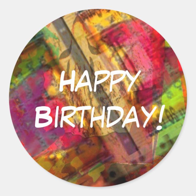 Colourful Happy Birthday Classic Round Sticker (Front)