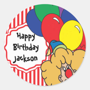 Colourful Happy Birthday Clown Classic Round Sticker