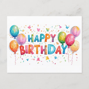 Colourful Happy Birthday Confetti And Balloons Postcard