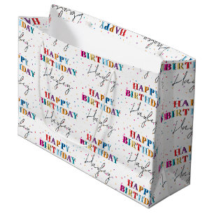 Colourful Happy Birthday Custom Name Confetti Large Gift Bag