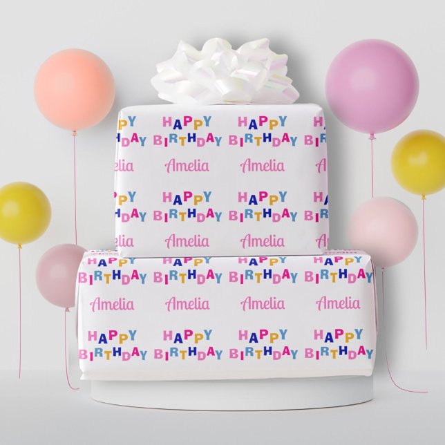 Colourful Happy Birthday Custom Name  Wrapping Paper (Creator Uploaded)