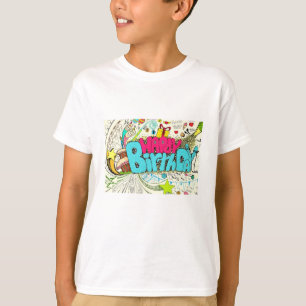 Colourful Happy Birthday Doodle with Party Element T-Shirt