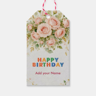 Colourful "Happy Birthday" Elegant Pink Floral Gift Tags