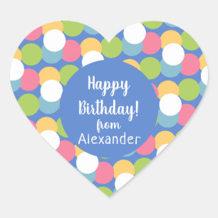 Colourful Happy Birthday from Name Blue Heart Sticker