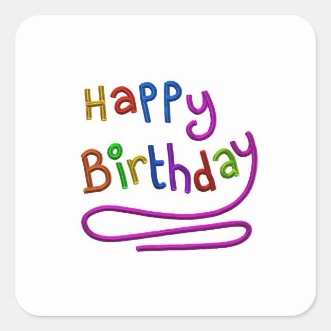Colourful Happy Birthday Greeting Square Sticker (Front)