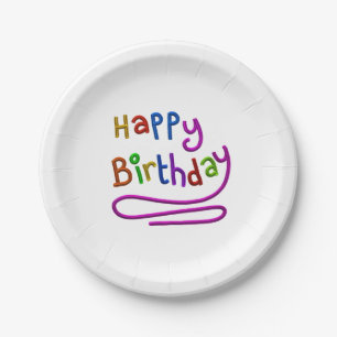 Colourful Happy Birthday Greeting White Paper Plate
