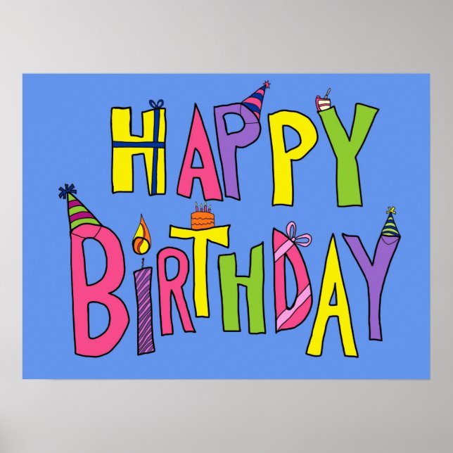 Colourful Happy Birthday Illustration Poster (Front)