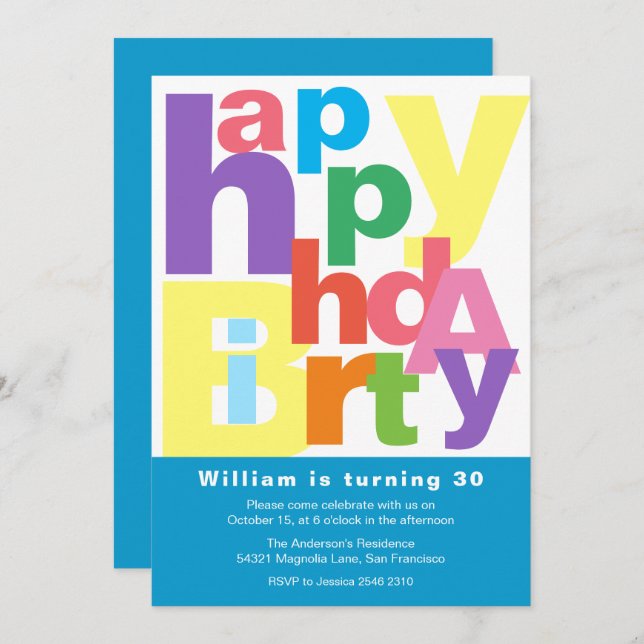 Colourful Happy Birthday Invitation (Front/Back)