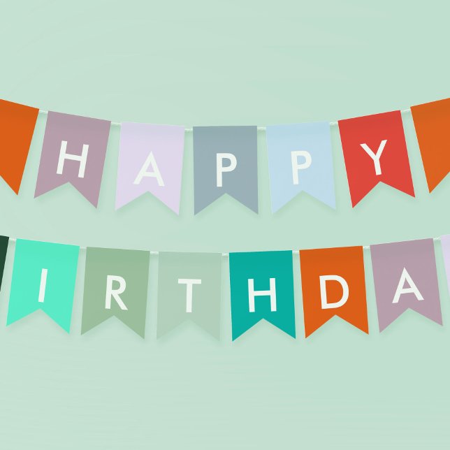 Colourful Happy Birthday Party Bunting (Cute fox-themed kids birthday party bunting flags.)