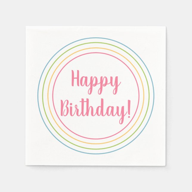 Colourful Happy Birthday Pastel Pink Typography Napkin (Front)