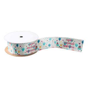Colourful Happy Birthday Pattern Satin Ribbon