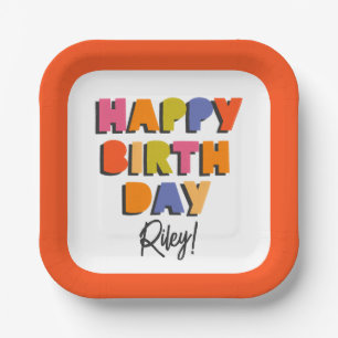 Colourful Happy Birthday Personalised Paper Plate